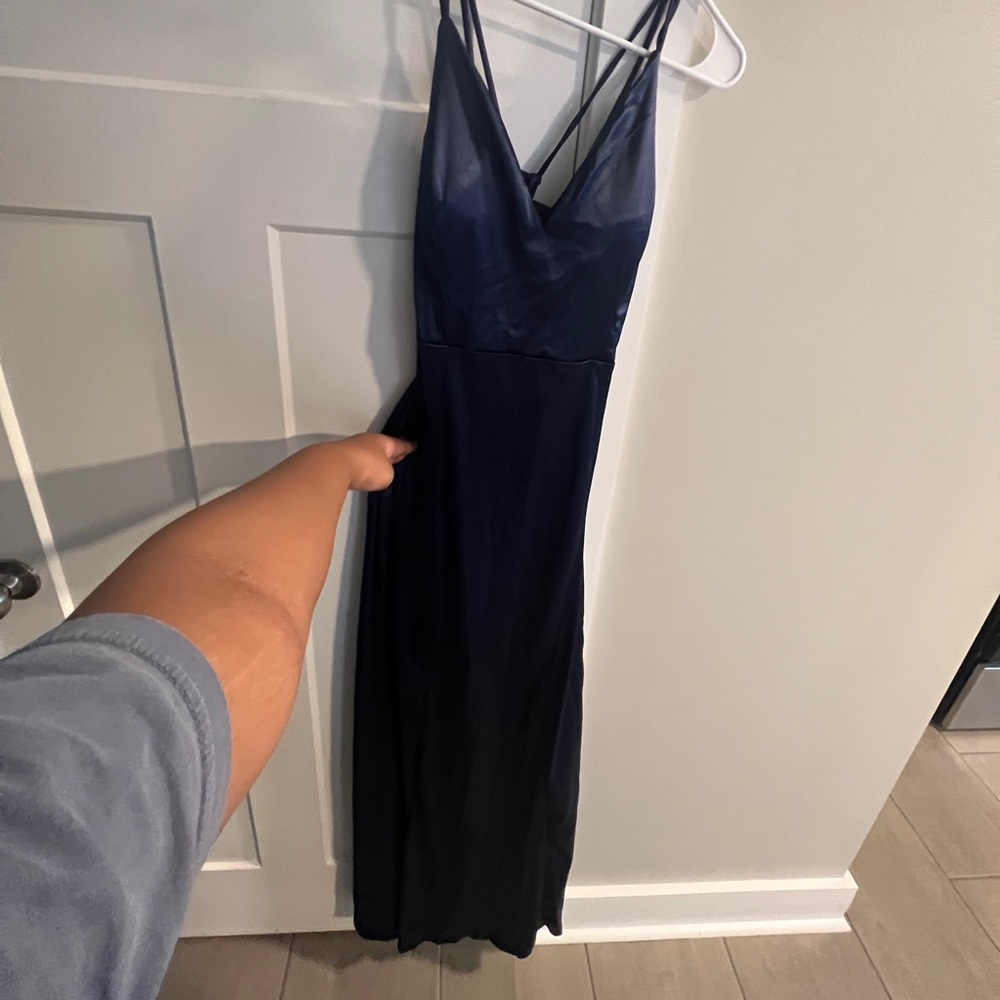 Dark blue floor length formal dress